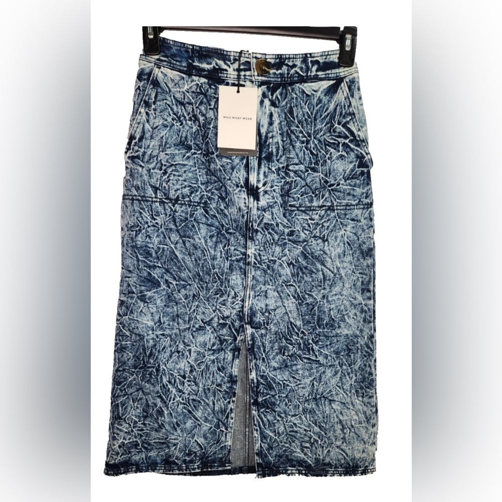 NWT Women's Midi Jean Skirt - Who What Wear - Blue Acid Wash, Sz 6 - Picture 3 of 4